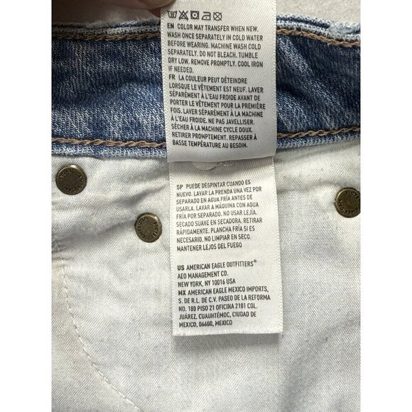 American Eagle Super Hi-Rise ALine Denim Skirt Sz 4 Raw Hem Button Front Rainbow - Picture 6 of 9